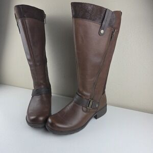 Earth Origins Portia Riding Boots Brown Leather Wmns Size 9.5 W Wide Calf Zip Up